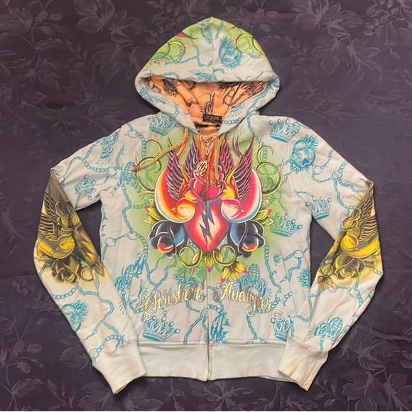 Christian Audigier Tops Christian Audigier Lovebird Blue Sweatshirt